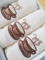 Pachet 3 prosoape bucatarie Best Cotton - Hot coffee, 100% Bumbac, 30x50 cm, cu broderie