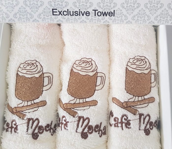 Pachet 3 prosoape bucatarie Best Cotton - Caffee Mocha, 100% Bumbac, 30x50 cm, cu broderie - imagine 3