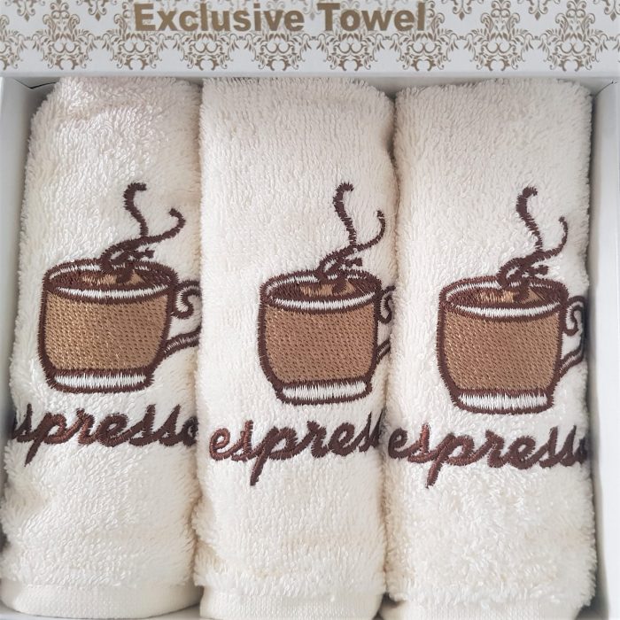 Pachet 3 prosoape bucatarie Best Cotton - Espresso, 100% Bumbac, 30x50 cm, cu broderie - imagine 5