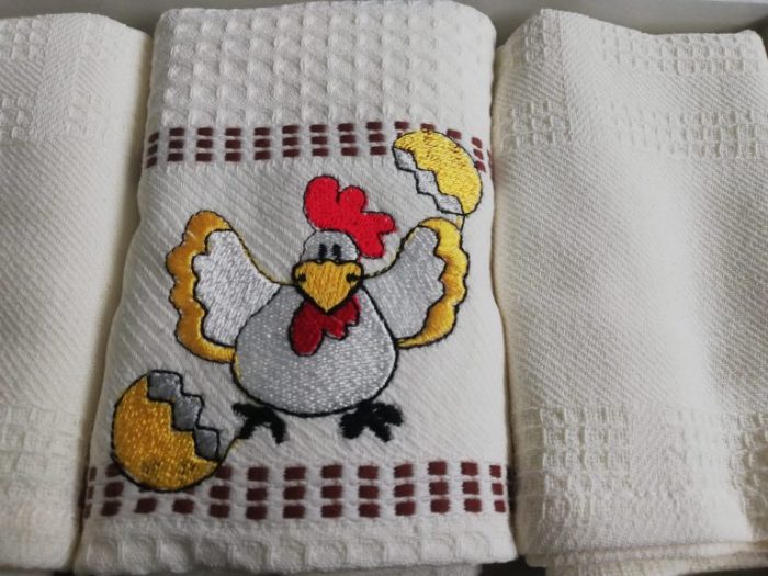 Pachet 3 prosoape bucatarie Best Cotton - Puisor, model fagure, ivoire, 100% Bumbac, 40x60 cm, cu broderie - imagine 2