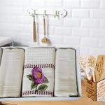 Pachet 3 prosoape bucatarie Best Cotton - Floare, model fagure, ivoire, 100% Bumbac, 40x60 cm, cu broderie - imagine 3
