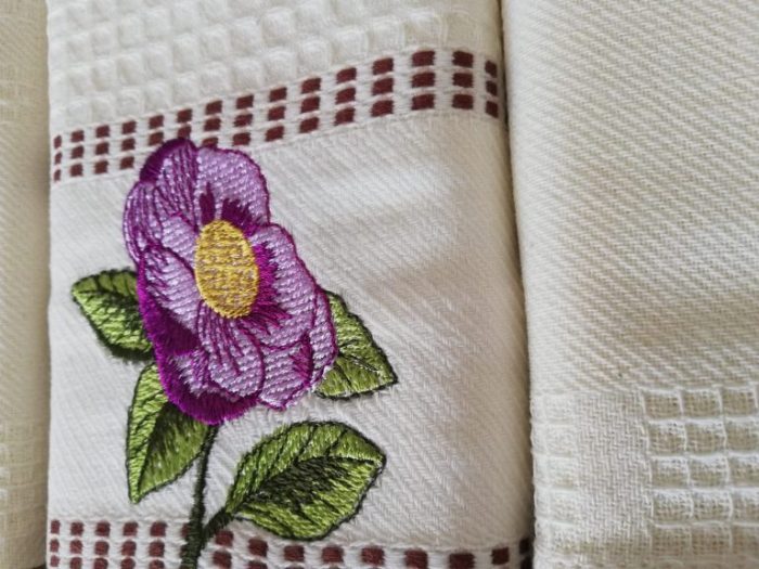 Pachet 3 prosoape bucatarie Best Cotton - Floare, model fagure, ivoire, 100% Bumbac, 40x60 cm, cu broderie - imagine 2