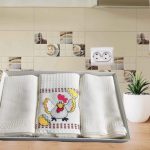 Pachet 3 prosoape bucatarie Best Cotton - Puisor, model fagure, ivoire, 100% Bumbac, 40x60 cm, cu broderie