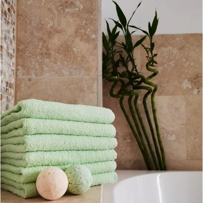 Pachet 6 bucati prosoape baie pentru maini - Pastel uni, 30x50 cm, 100% Bumbac,  verde - imagine 2