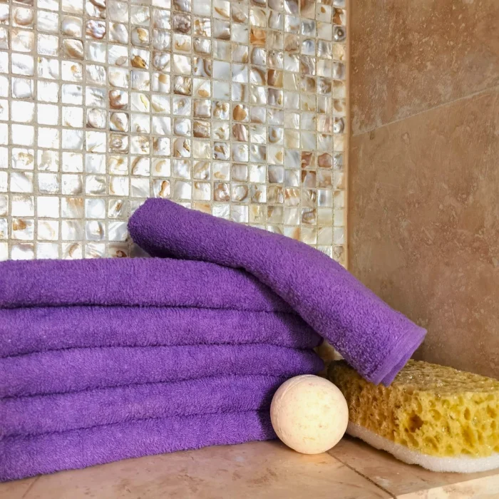 Pachet 6 bucati prosoape baie pentru maini - Pastel uni, 30x50 cm, 100% Bumbac, mov - imagine 3