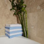 Pachet 6 bucati prosoape baie pentru maini - Pastel uni, 30x50 cm, 100% Bumbac, bleu si alb - imagine 3