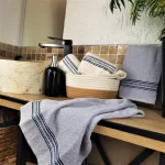 Pachet 4 prosoape pentru baie Best Cotton - Unique, 40x75 cm, 100% bumbac, crem si gri albastrui - imagine 5