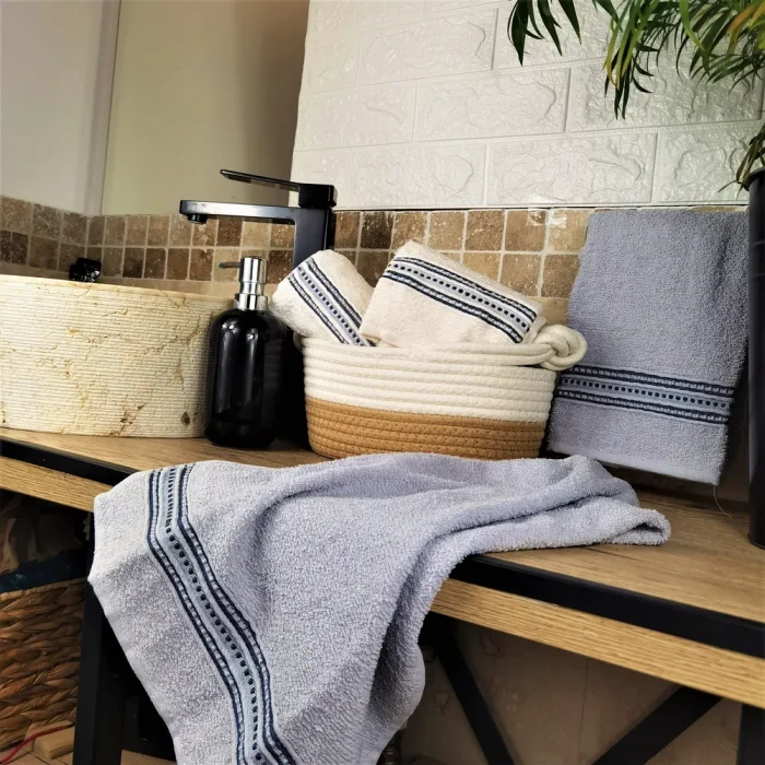 Pachet 4 prosoape pentru baie Best Cotton - Unique, 40x75 cm, 100% bumbac, crem si gri albastrui - imagine 5