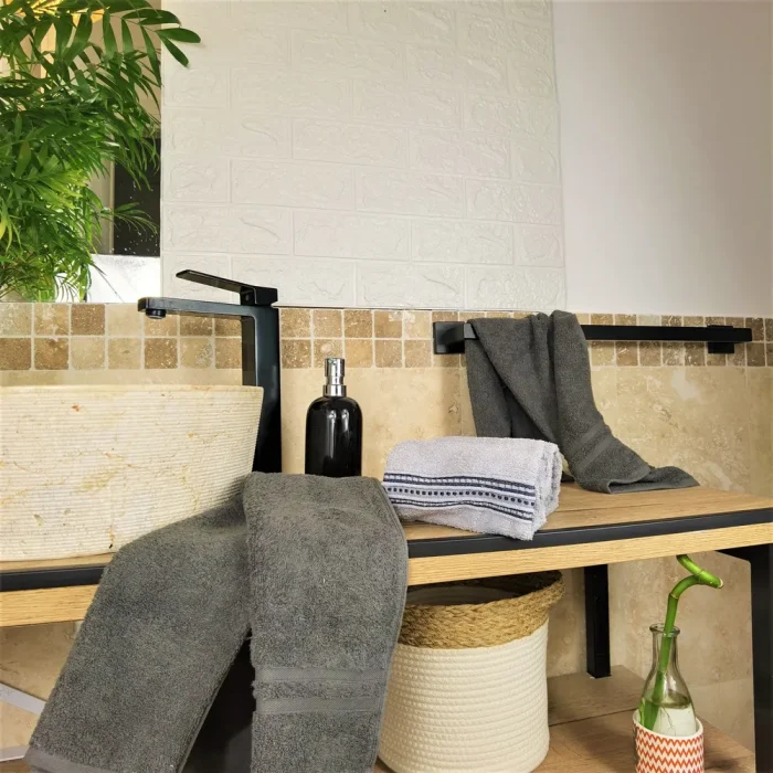 Pachet 4 prosoape pentru baie Best Cotton - Unique, 100% bumbac, gri albastrui si gri antracit - imagine 4