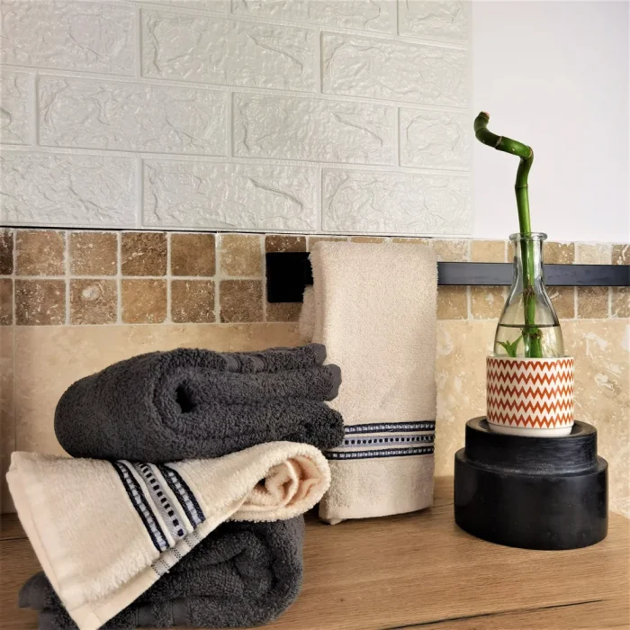 Pachet 4 prosoape pentru baie Best Cotton - Unique, 100% bumbac, ivoire si gri antracit - imagine 3