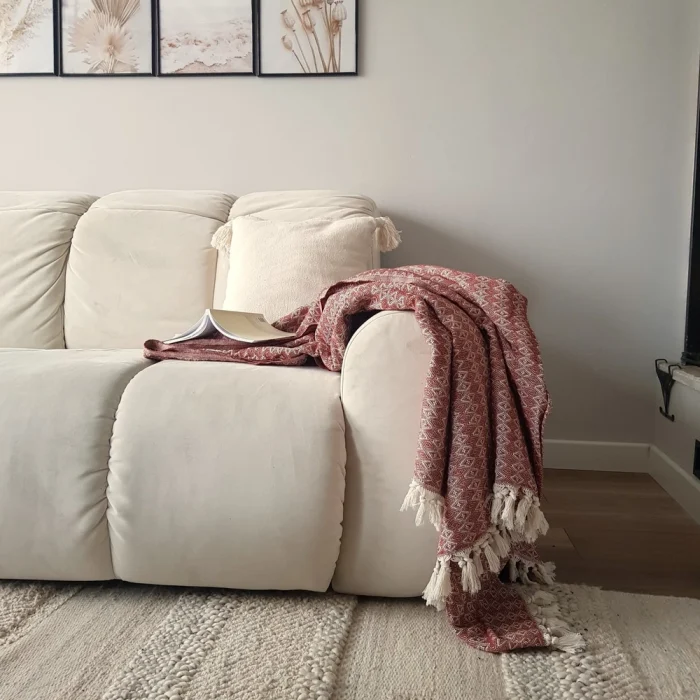 Cuvertura Old Fashion pentru pat dublu, dimensiunea 200x220 cm, 100% bumbac, cu ciucuri - 05 - imagine 2