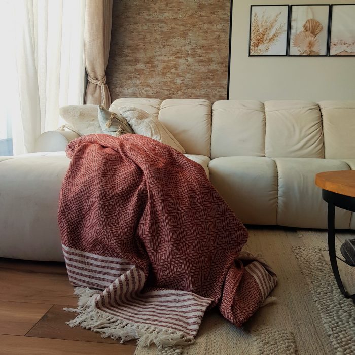 Cuvertura Old Fashion pentru pat dublu, dimensiunea 220x240 cm, 100% bumbac, ceramic cu ciucuri - 13 - imagine 2