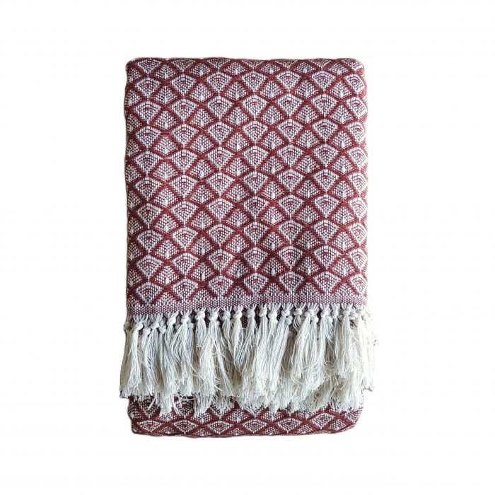 Cuvertura Old Fashion pentru pat dublu, 100% bumbac, ceramic cu ciucuri - 10 - imagine 4