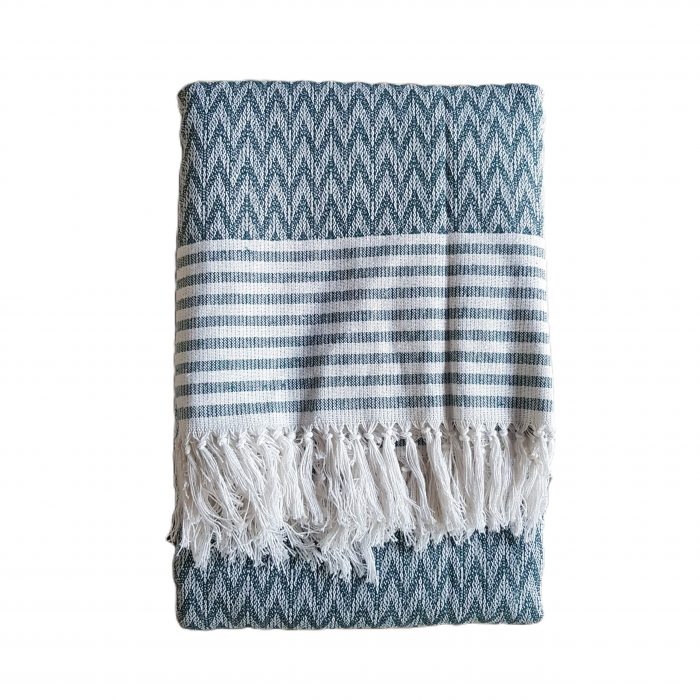 Cuvertura Old Fashion pentru pat dublu, dimensiunea 220x240 cm, 100% bumbac, zig-zag, verde cu ciucuri - 20 - imagine 5