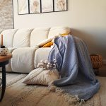 Cuvertura Old Fashion pentru pat dublu, dimensiunea 220x240 cm, 100% bumbac, albastru cu ciucuri - 18 - imagine 2