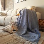 Cuvertura Old Fashion pentru pat dublu, dimensiunea 220x240 cm, 100% bumbac, albastru cu ciucuri - 18