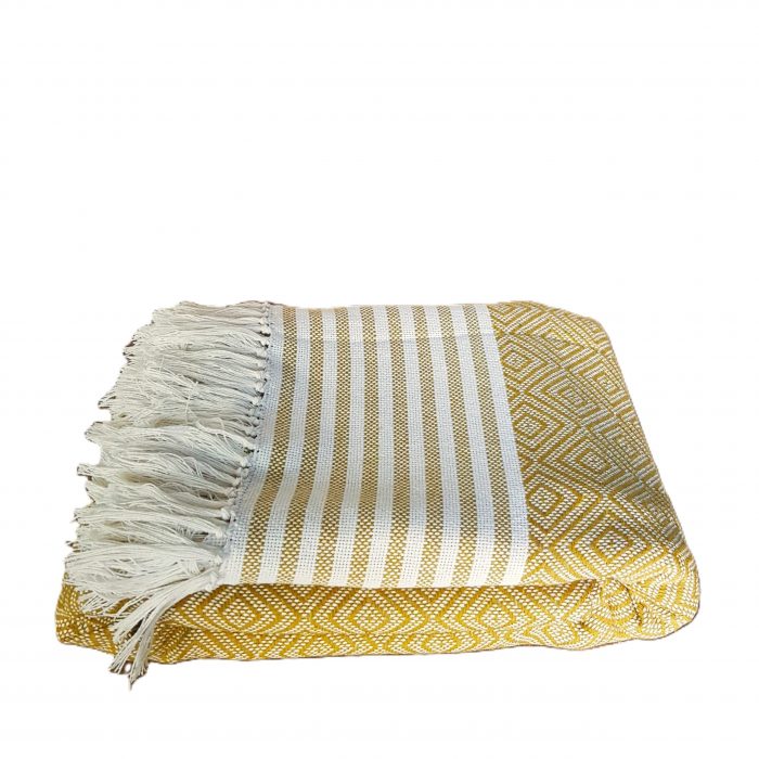 Cuvertura Old Fashion pentru pat dublu, dimensiunea 220x240 cm, 100% bumbac, mustar cu ciucuri - 16 - imagine 3