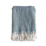 Cuvertura Old Fashion pentru pat dublu, dimensiunea 220x240 cm, 100% bumbac, albastru cu ciucuri - 18 - imagine 5