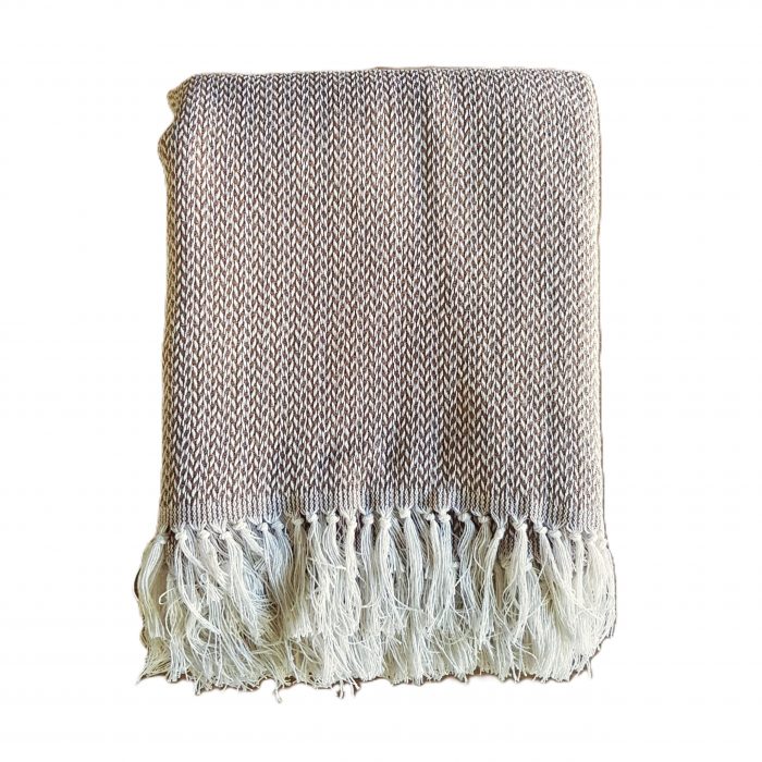 Cuvertura Old Fashion pentru pat dublu, dimensiunea 220x240 cm, 100% bumbac, bej cu ciucuri - 14 - imagine 7