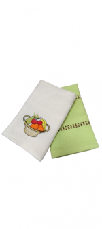 Set 2 prosoape bucatarie Best Cotton - model fagure, fistic 3, 100% Bumbac, 40x60 cm, cu broderie