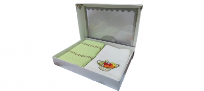 Set 2 prosoape bucatarie Best Cotton - model fagure, fistic 3, 100% Bumbac, 40x60 cm, cu broderie - imagine 3