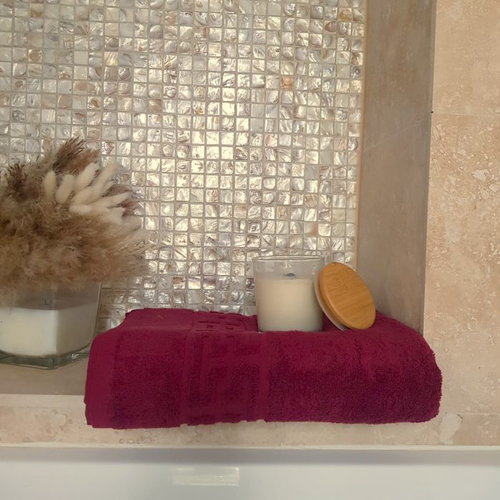 Prosop baie Greek Border Jacquard - 100% Bumbac, 500g/mp, bordo - imagine 7