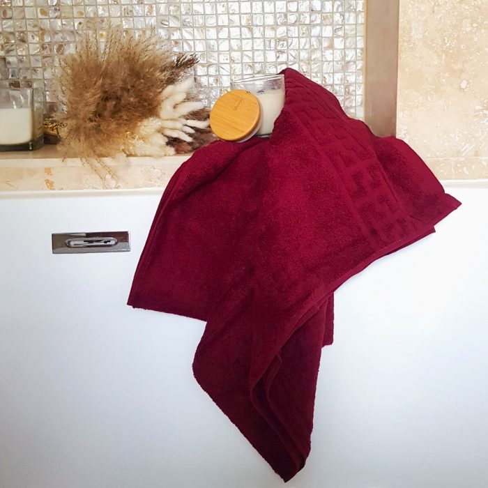 Prosop baie Greek Border Jacquard - 100% Bumbac, 500g/mp, bordo - imagine 3