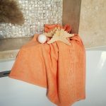 Prosop baie Greek Border Jacquard - 100% Bumbac, 500g/mp, orange - imagine 3