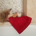 Prosop baie Greek Border Jacquard - 100% Bumbac, 500g/mp, rosu - imagine 3