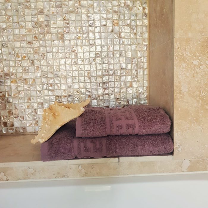 Prosop baie Greek Border Jacquard - 100% Bumbac, 500g/mp, roz ars - imagine 7