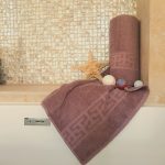 Prosop baie Greek Border Jacquard - 100% Bumbac, 500g/mp, roz ars - imagine 3