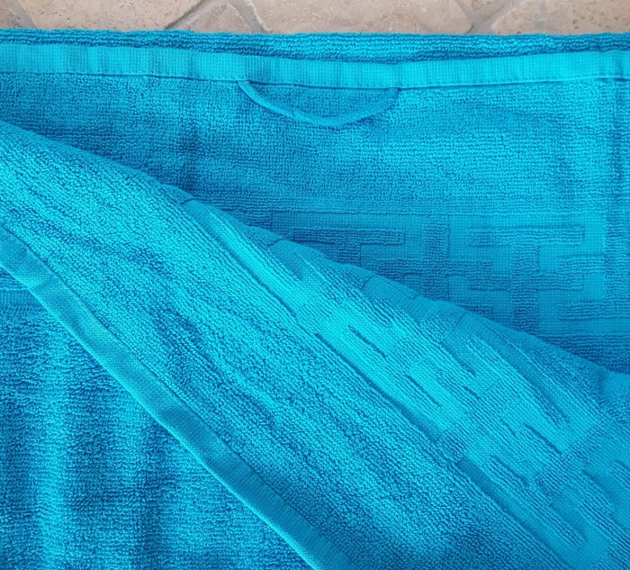 Prosop baie Greek Border Jacquard - 100% Bumbac, 500g/mp, turquoise - imagine 7