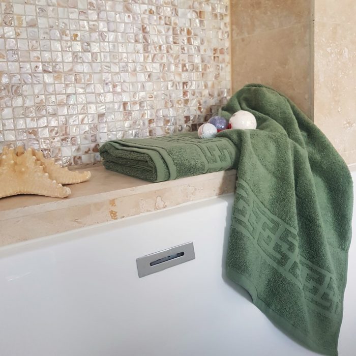 Prosop baie Greek Border Jacquard - 100% Bumbac, 500g/mp, verde-olive - imagine 6