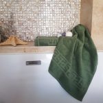 Prosop baie Greek Border Jacquard - 100% Bumbac, 500g/mp, verde-olive - imagine 3