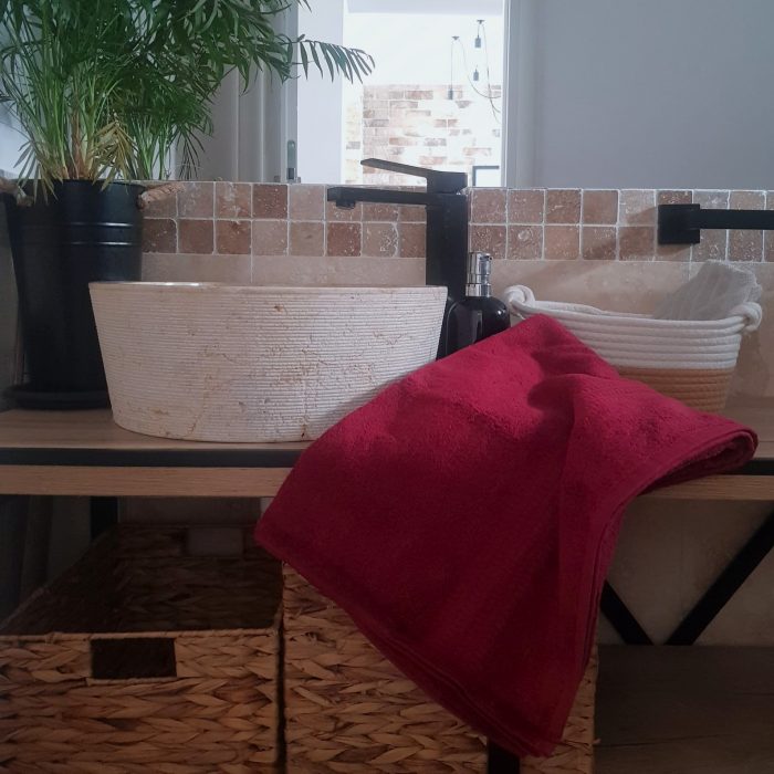 Prosop baie Rise Jacquard - 100% Bumbac, 500g/mp, bordo - imagine 4