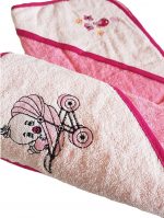 Prosop baie pentru bebelus, 70x70 cm, 100% bumbac, decor brodat pe gluga 24 - imagine 2