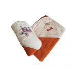 Prosop baie pentru bebelus, 70x70 cm, 100% bumbac, decor brodat pe gluga 22 - imagine 2