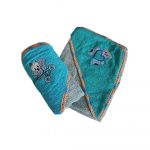 Prosop baie pentru bebelus, 70x70 cm, 100% bumbac, decor brodat pe gluga 23 - imagine 3