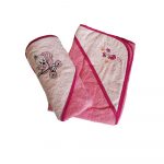 Prosop baie pentru bebelus, 70x70 cm, 100% bumbac, decor brodat pe gluga 24