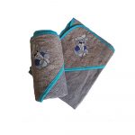 Prosop baie pentru bebelus, 70x70 cm, 100% bumbac, decor brodat pe gluga 25 - imagine 2