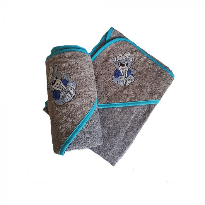 Prosop baie pentru bebelus, 70x70 cm, 100% bumbac, decor brodat pe gluga 25 - imagine 2