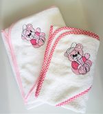 Prosop baie pentru bebelus, 70x70 cm, 100% bumbac, decor brodat pe gluga 27
