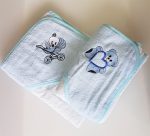 Prosop baie pentru bebelus, 70x70 cm, 100% bumbac, decor brodat pe gluga 28 - imagine 4