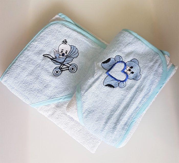 Prosop baie pentru bebelus, 70x70 cm, 100% bumbac, decor brodat pe gluga 28 - imagine 4