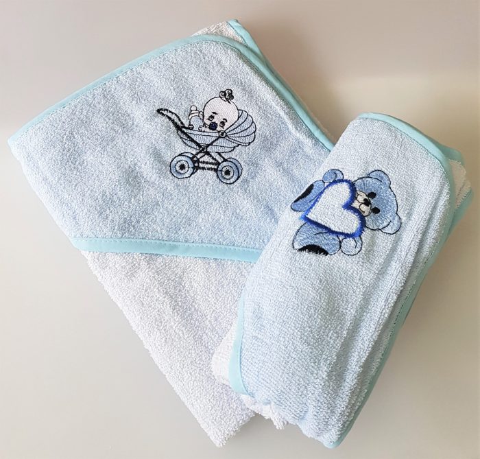 Prosop baie pentru bebelus, 70x70 cm, 100% bumbac, decor brodat pe gluga 28 - imagine 3