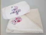 Prosop baie pentru bebelus, 70x70 cm, 100% bumbac, decor brodat pe gluga 32