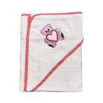 Prosop baie pentru bebelus, 70x70 cm, 100% bumbac, decor brodat pe gluga ursuleti - imagine 3