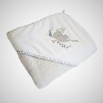 Prosop baie pentru bebelus, 80x80 cm, 100% bumbac, decor lebada