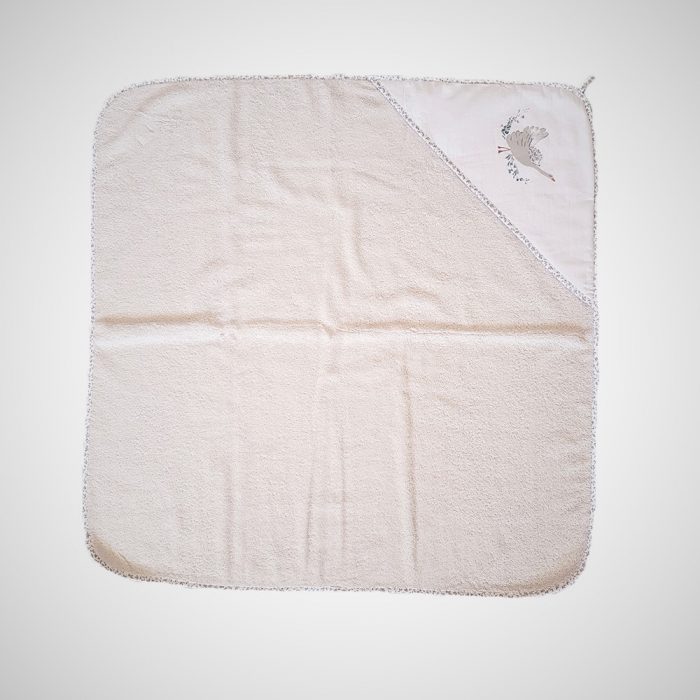 Prosop baie pentru bebelus, 80x80 cm, 100% bumbac, decor lebada - imagine 5