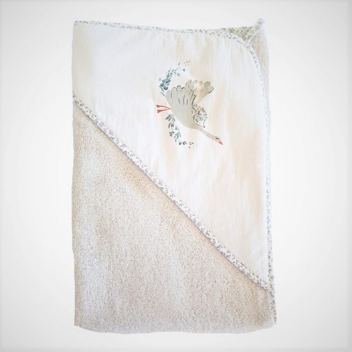 Prosop baie pentru bebelus, 80x80 cm, 100% bumbac, decor lebada - imagine 4